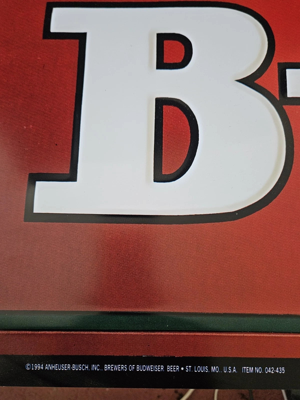 1994 BUDWEISER EMBOSSED MARQUEE METAL TIN SIGN, LARGE approx 60" x 25" BUD