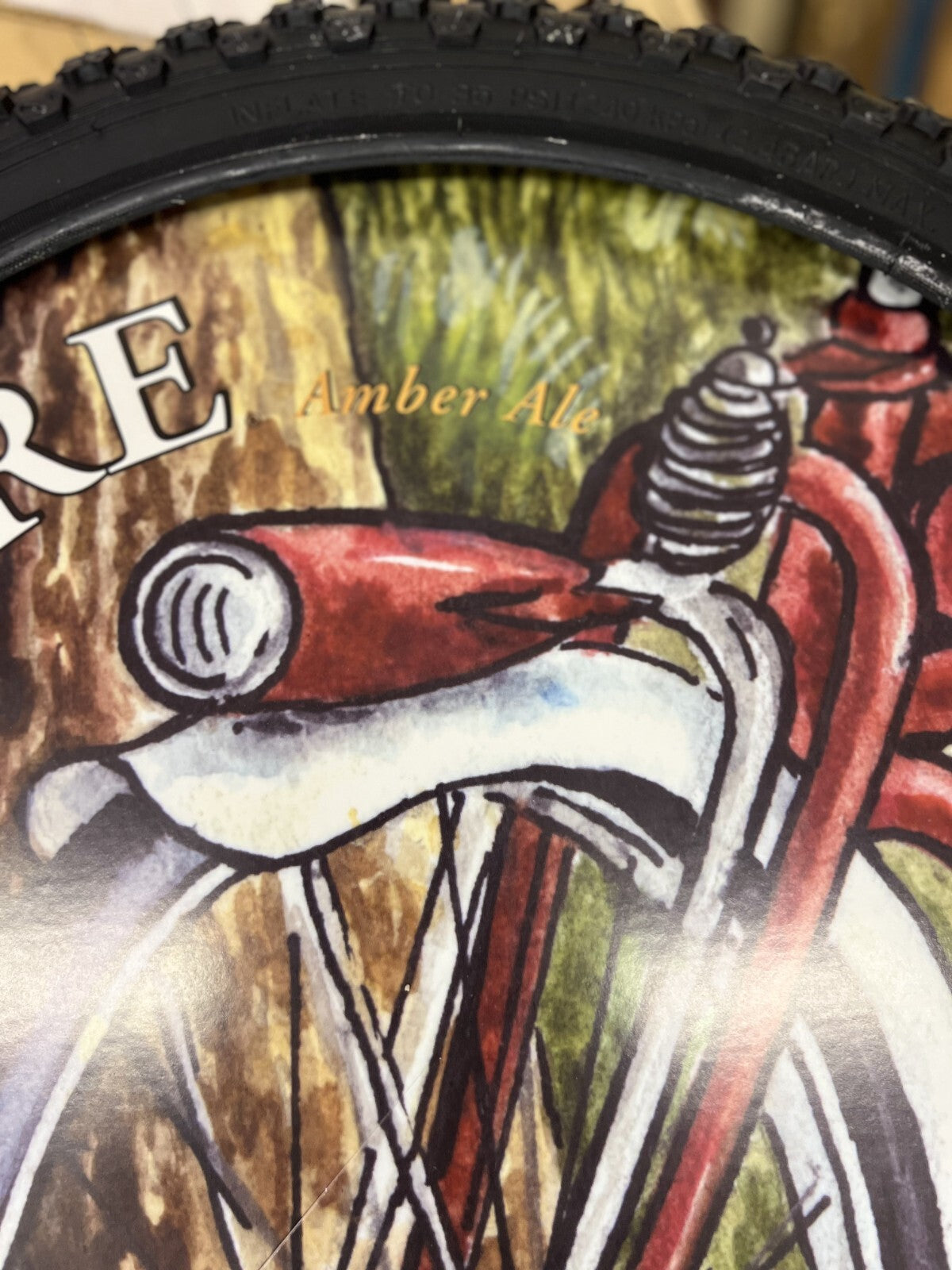 Vintage New Belgium Brewing FAT TIRE Hanging Wheel 2-Sided Tire Sign NIB + Kit