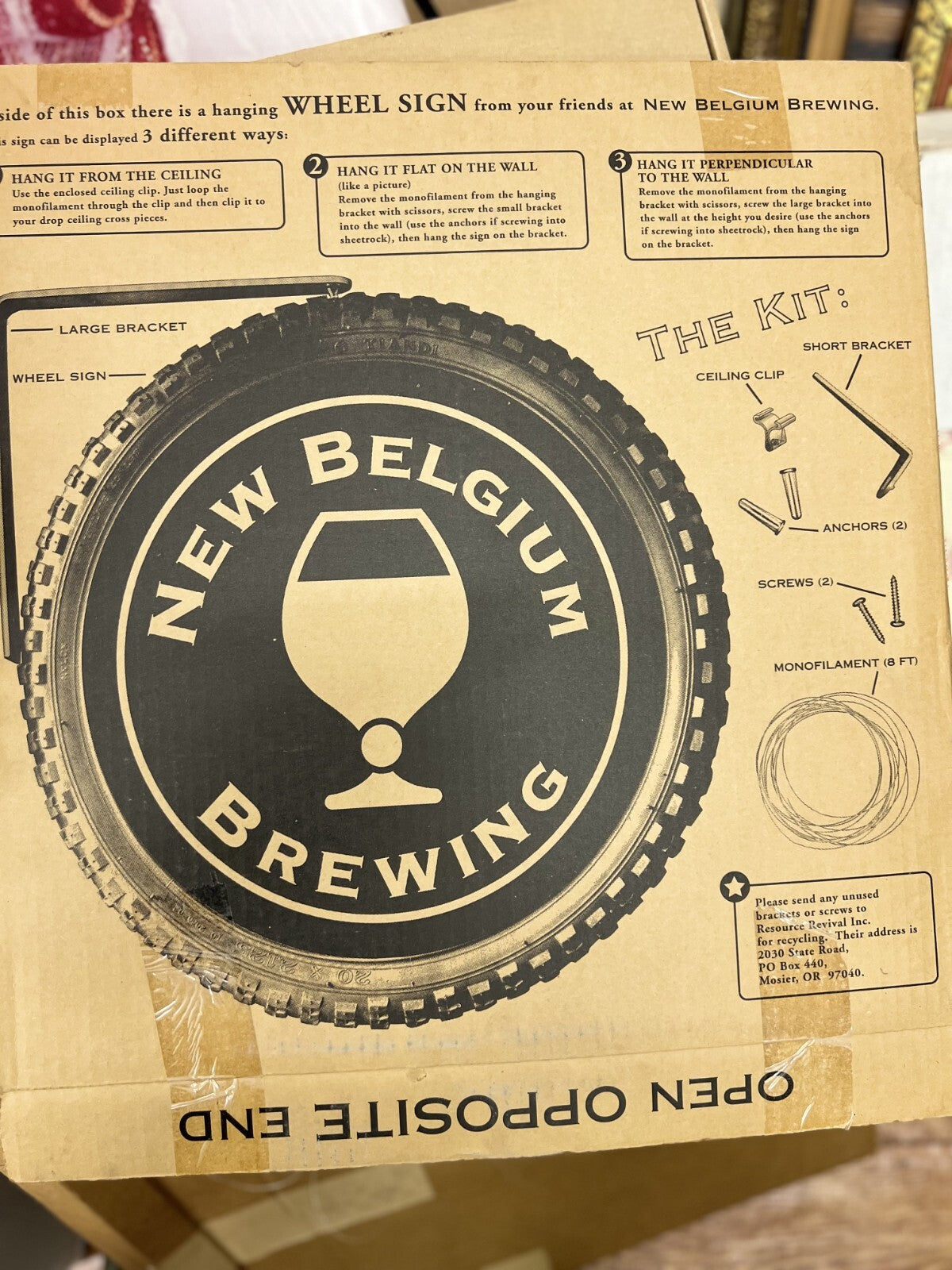 Vintage New Belgium Brewing FAT TIRE Hanging Wheel 2-Sided Tire Sign NIB + Kit