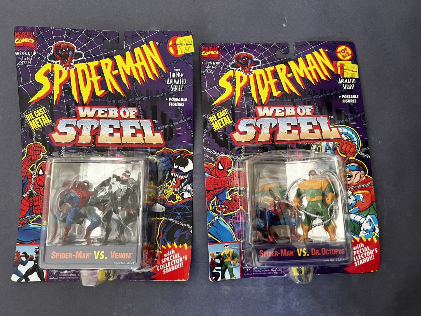 Spiderman Vintage Web of Steel Action Figures NIB Pack of Two NIP