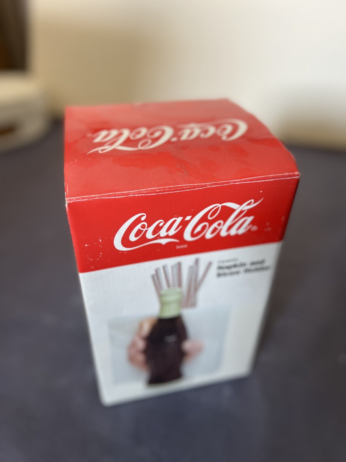 1994 Vintage 3-D Coca Cola COKE Bottle Ceramic Straw And Napkin Holder with box