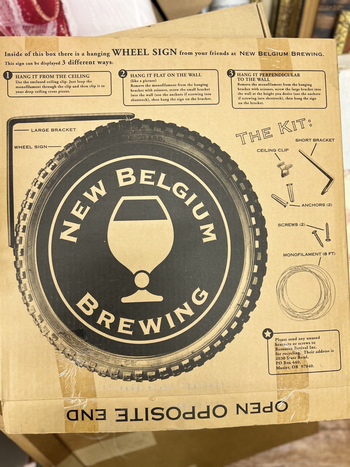 Vintage New Belgium Brewing FAT TIRE Hanging Wheel 2-Sided Tire Sign NIB + Kit