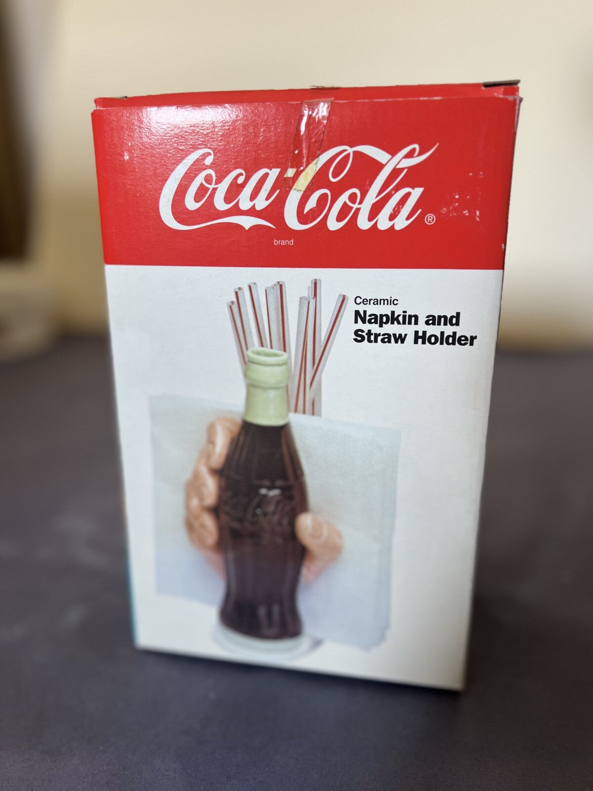 1994 Vintage 3-D Coca Cola COKE Bottle Ceramic Straw And Napkin Holder with box