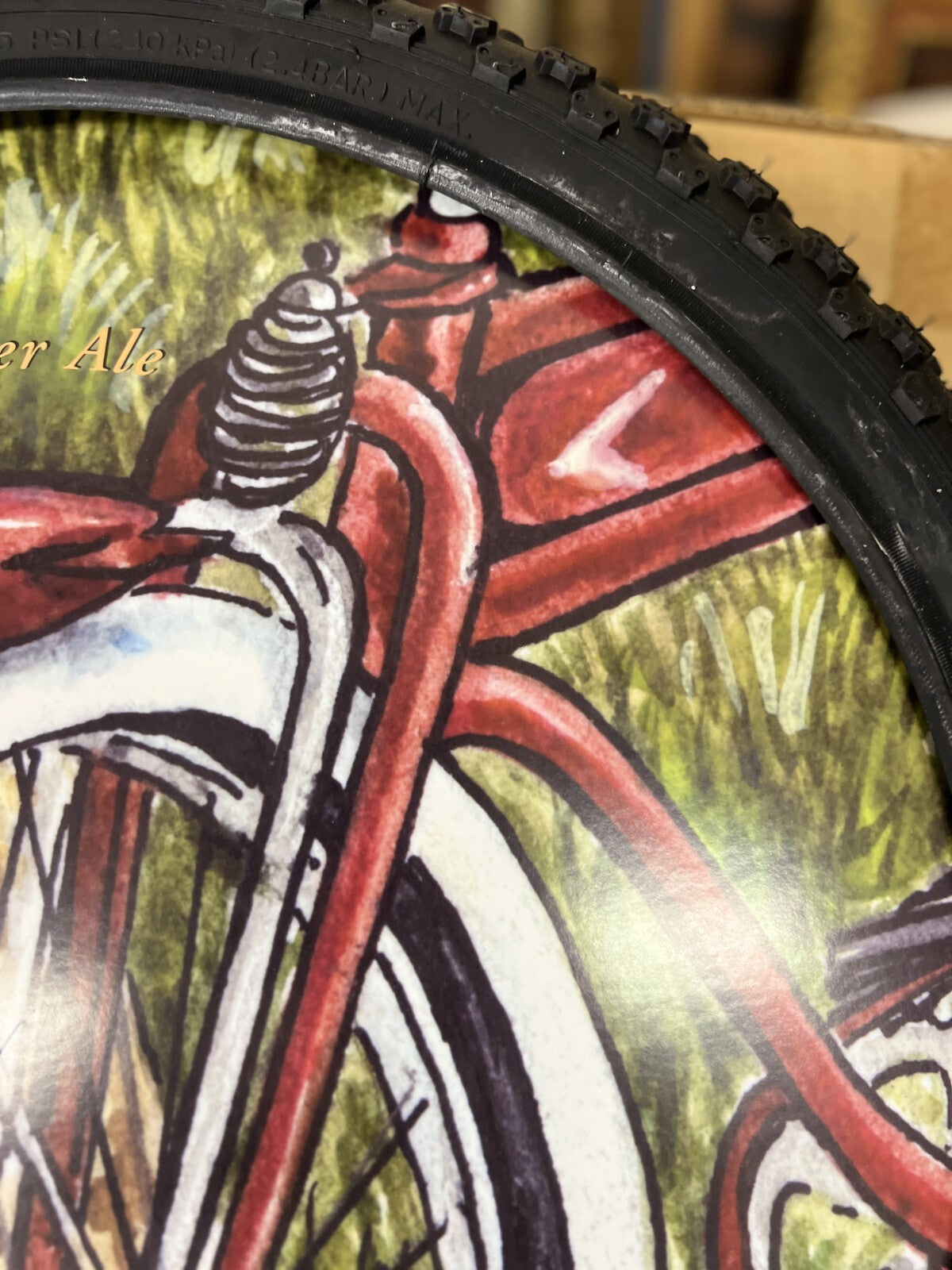 Vintage New Belgium Brewing FAT TIRE Hanging Wheel 2-Sided Tire Sign NIB + Kit