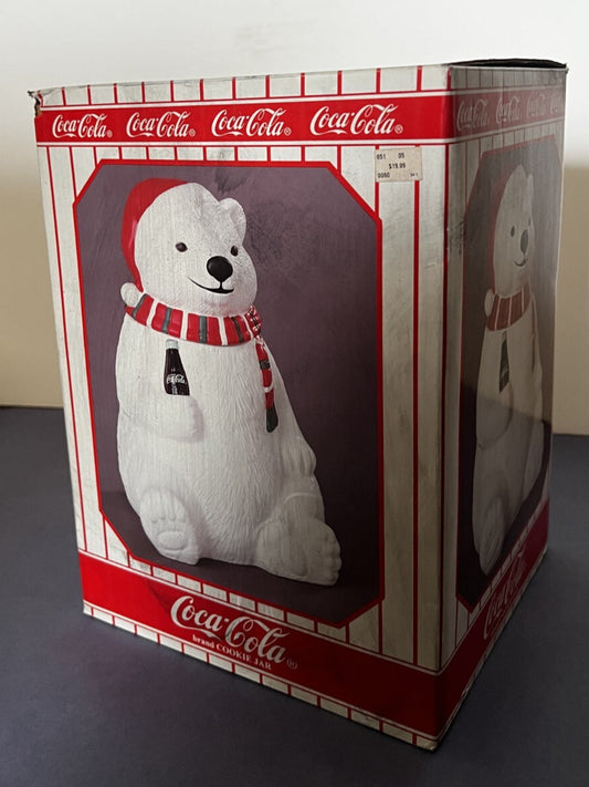 1994 Coca-Cola Polar Bear Cookie Jar Ceramic Christmas Holiday Collectible 10"