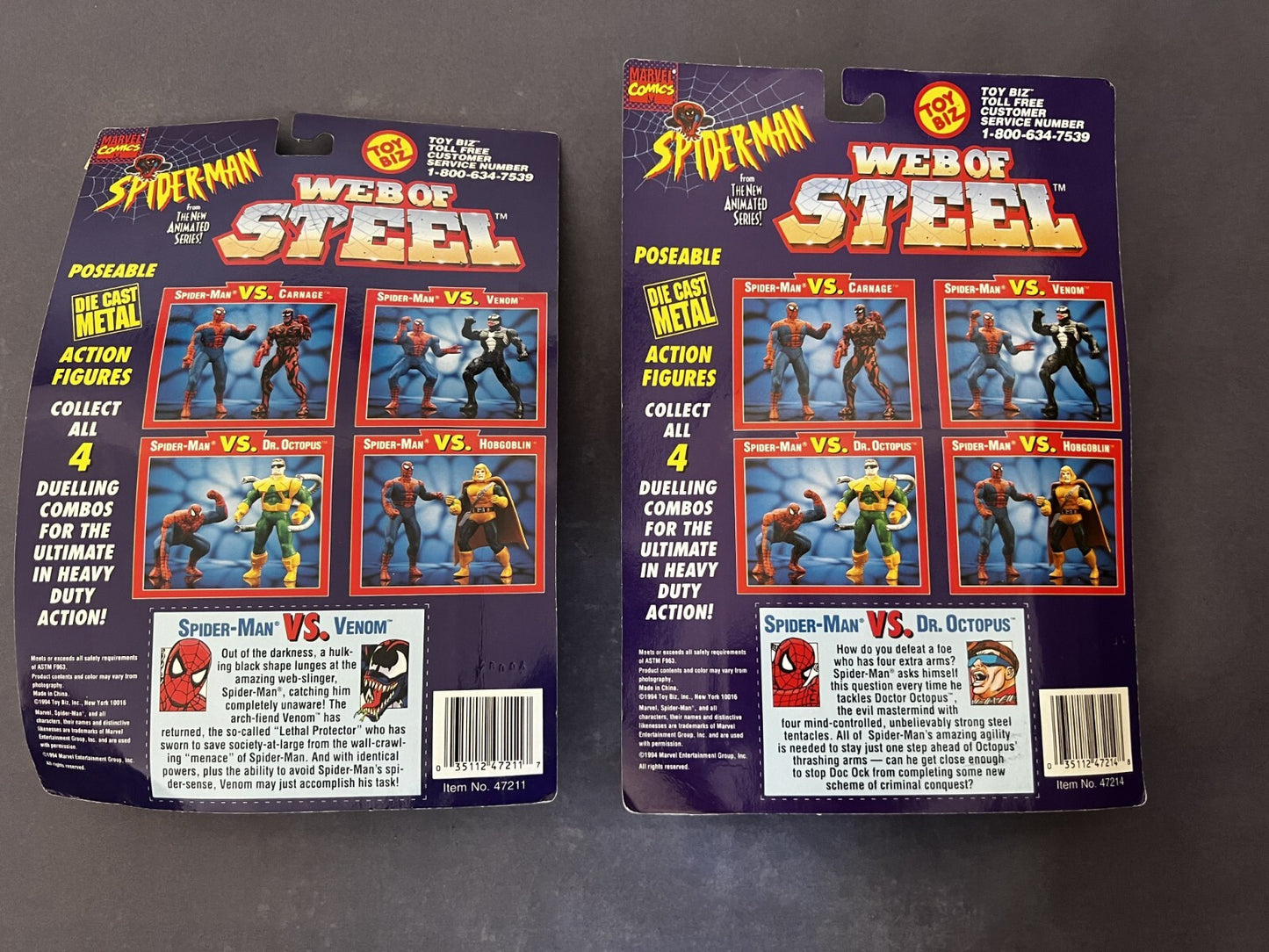 Spiderman Vintage Web of Steel Action Figures NIB Pack of Two NIP