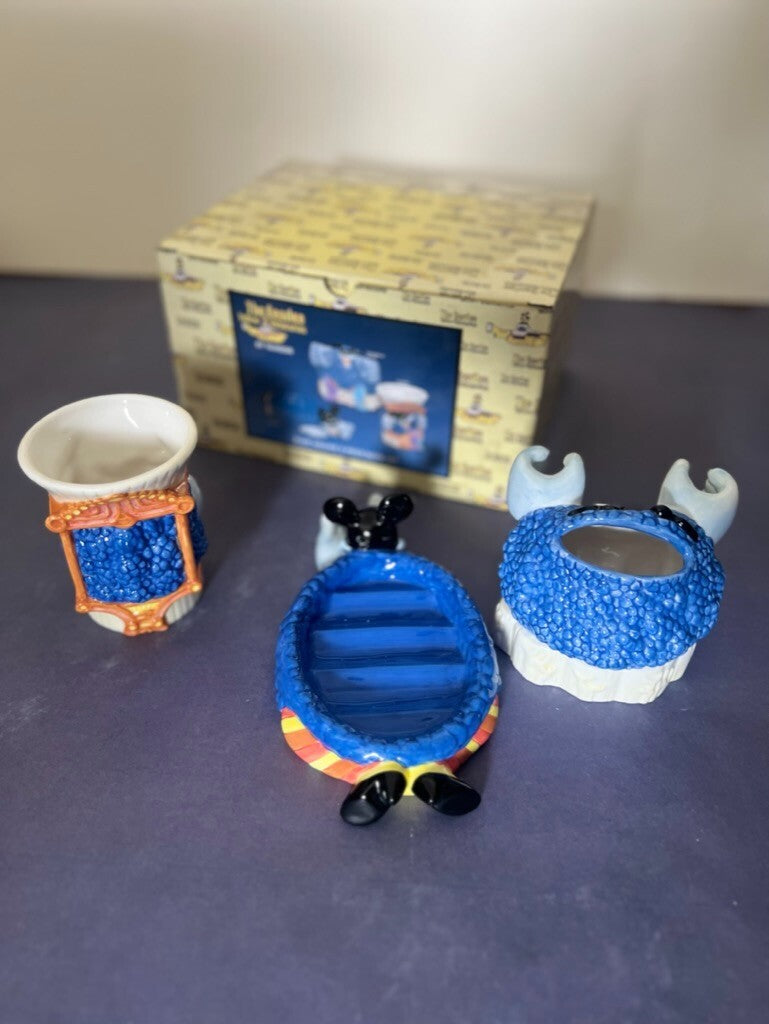 Beatles Yellow Submarine Blue Meanie 3pc Ceramic Bathroom Set 1999 Vandor NIB