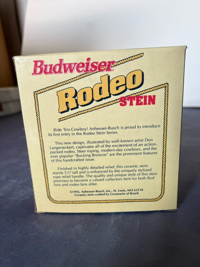 1992 Anheuser-Busch Budweiser Rodeo Collectible Beer Stein NIB Breweriana