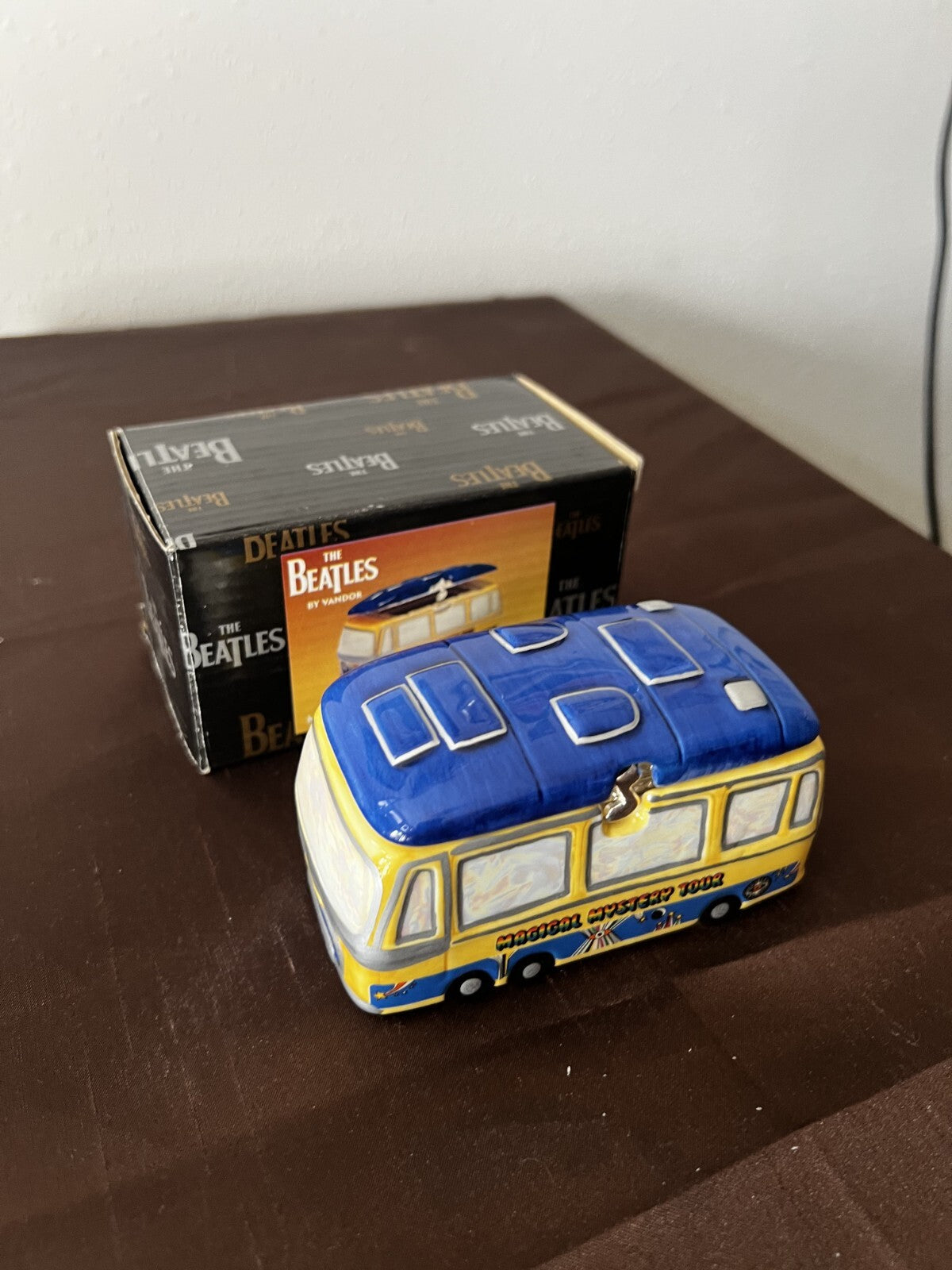 Vandor RARE Porcelain Trinket Box Beatles Magical Mystery Tour Bus - Vintage