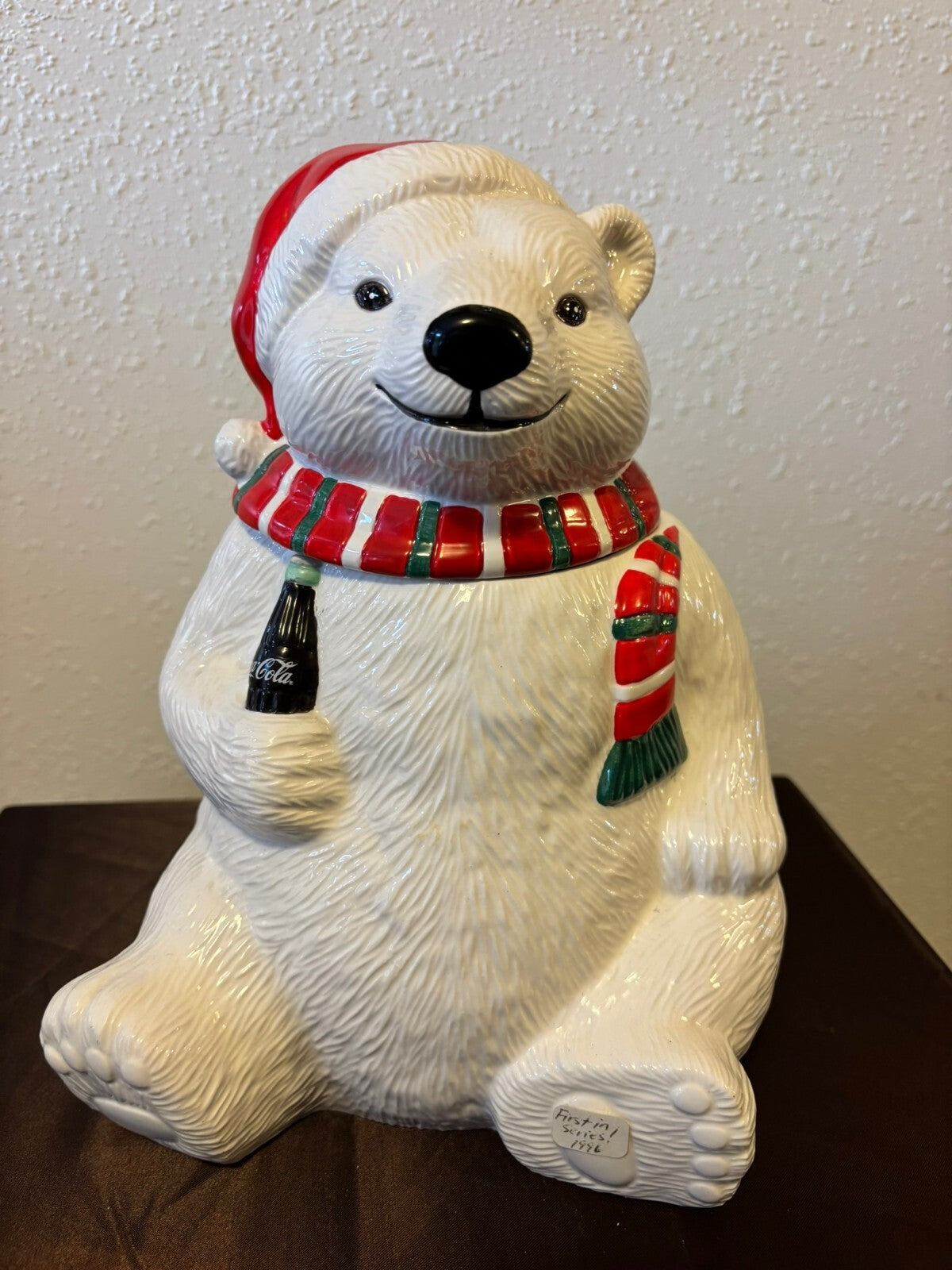 1994 Coca-Cola Polar Bear Cookie Jar Ceramic Christmas Holiday Collectible 10"