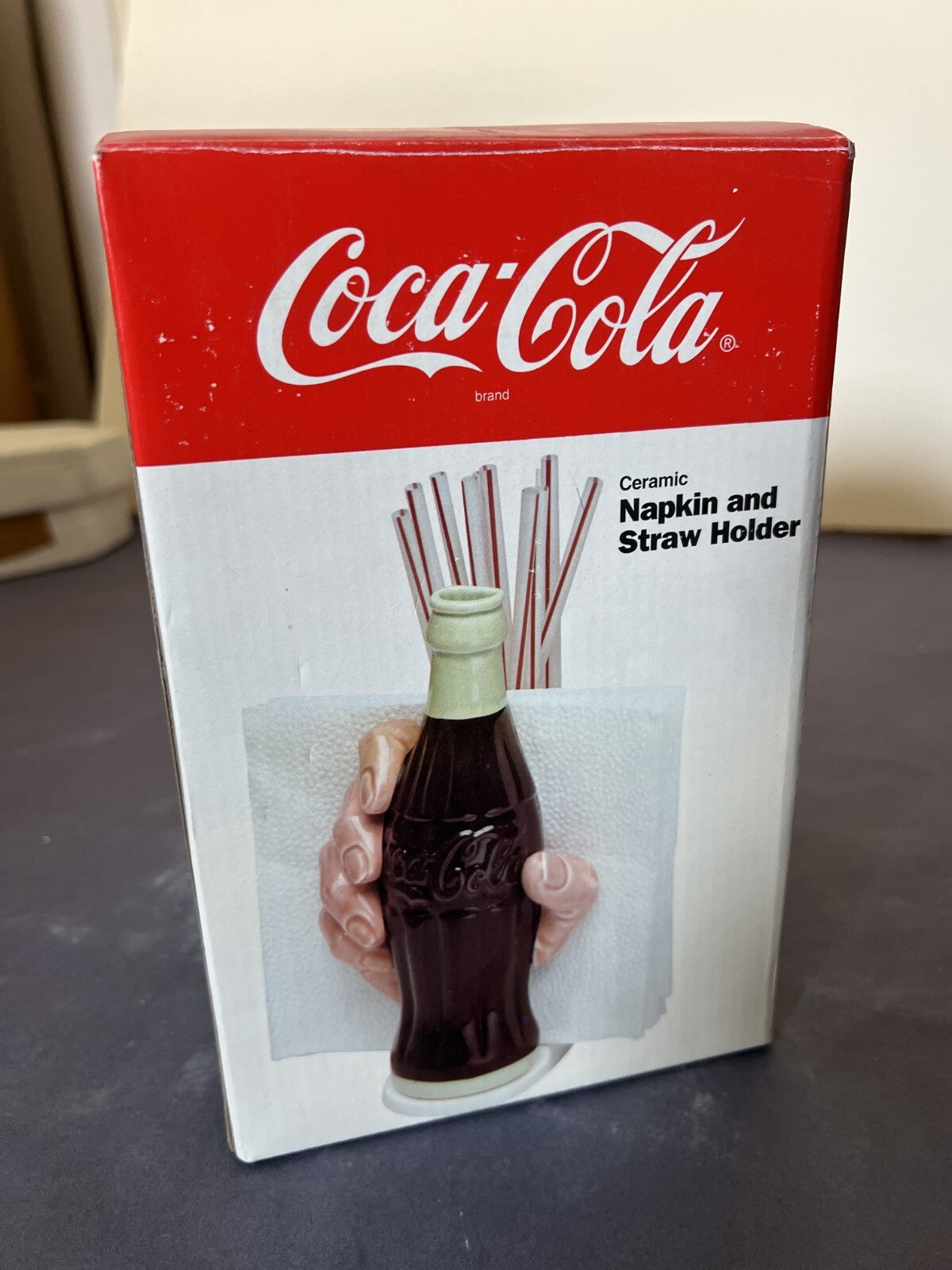1994 Vintage 3-D Coca Cola COKE Bottle Ceramic Straw And Napkin Holder with box