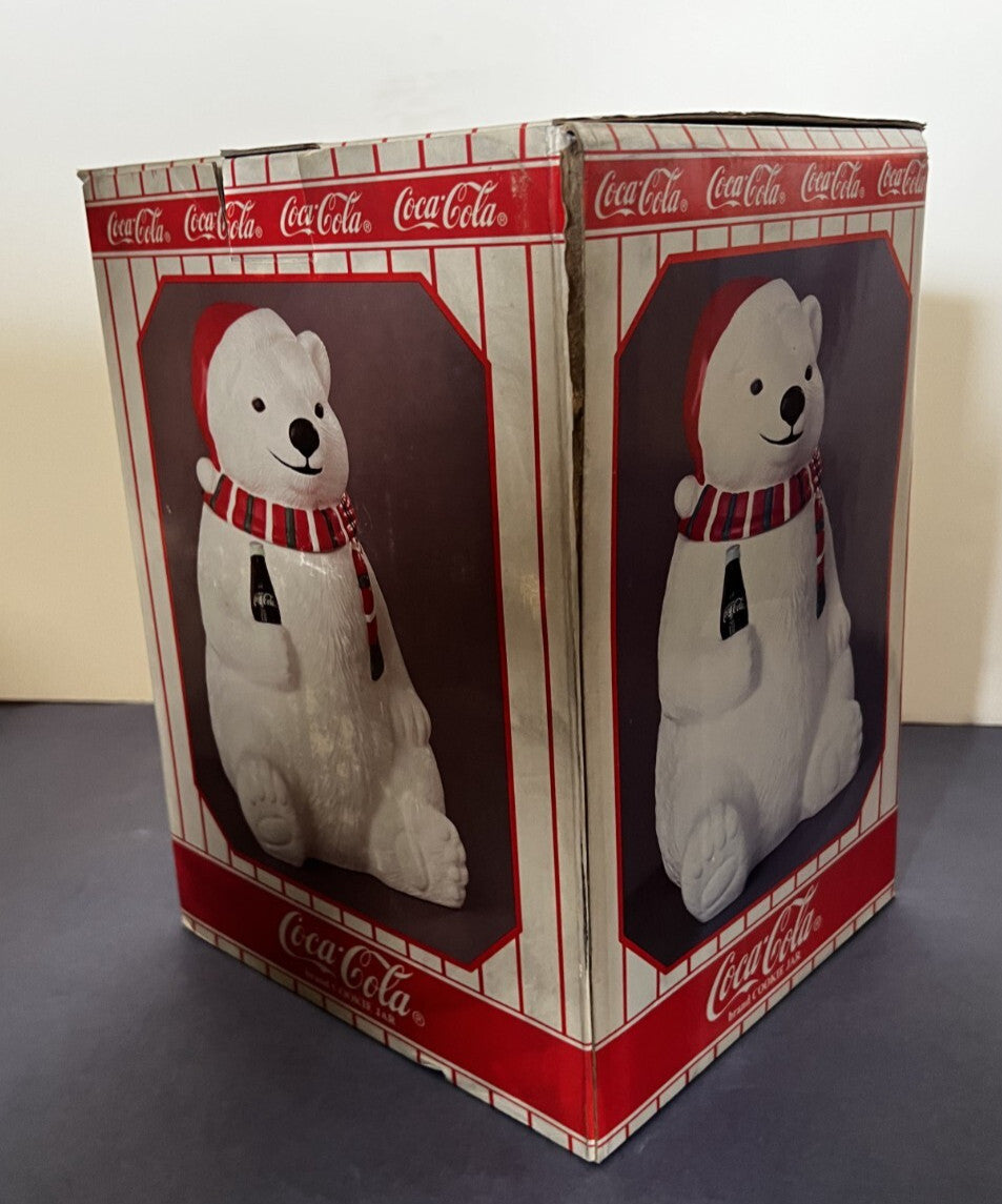 1994 Coca-Cola Polar Bear Cookie Jar Ceramic Christmas Holiday Collectible 10"