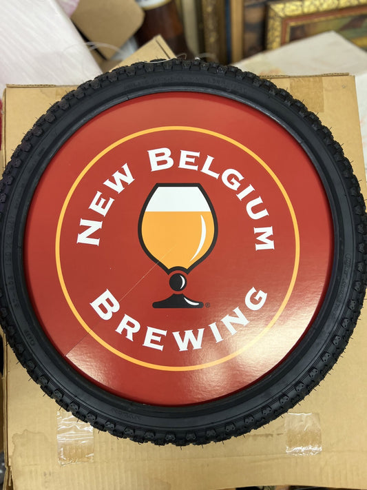 Vintage New Belgium Brewing FAT TIRE Hanging Wheel 2-Sided Tire Sign  NIB + Kit