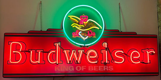 VINTAGE 1995 Budweiser King of Beers Rare XLG Neon  WORKING 28" x 59" Neon Eagle