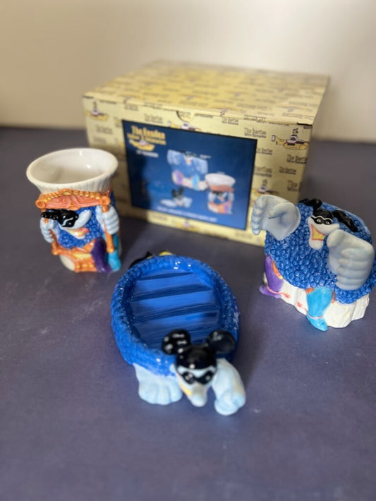 Beatles Yellow Submarine Blue Meanie 3pc Ceramic Bathroom Set 1999 Vandor NIB