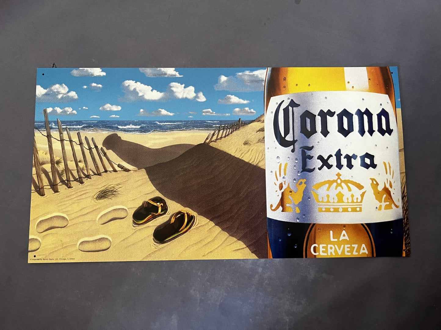 Corona Beer Wall Sign Metal Tin 23x12” Corona Extra Beer Sandals Beach Ocean Sky