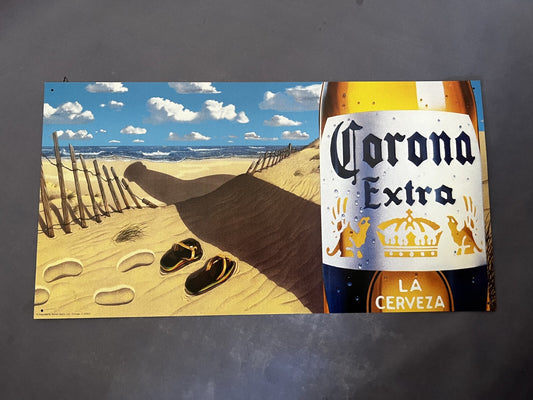 Corona Beer Wall Sign Metal Tin 23x12” Corona Extra Beer Sandals Beach Ocean Sky