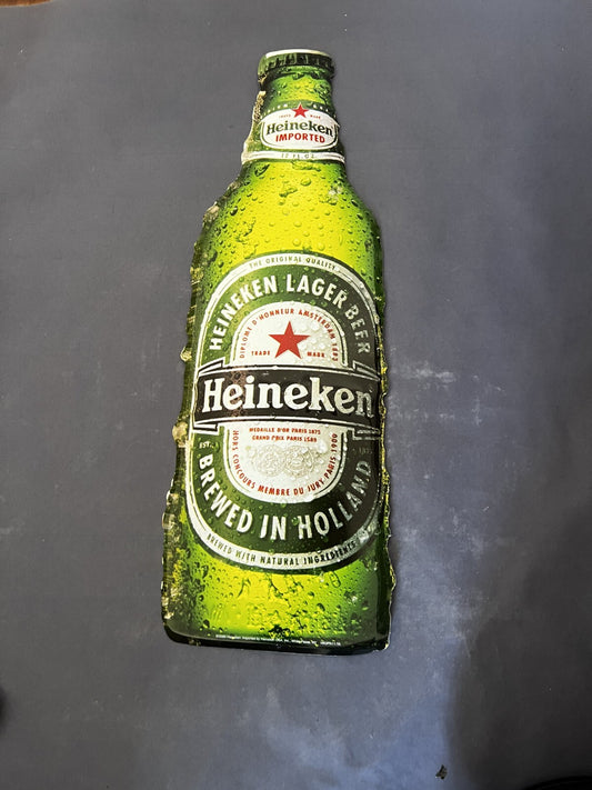 Heineken BEER Sign Bottle Embossed Metal Tin 23"X7.5”