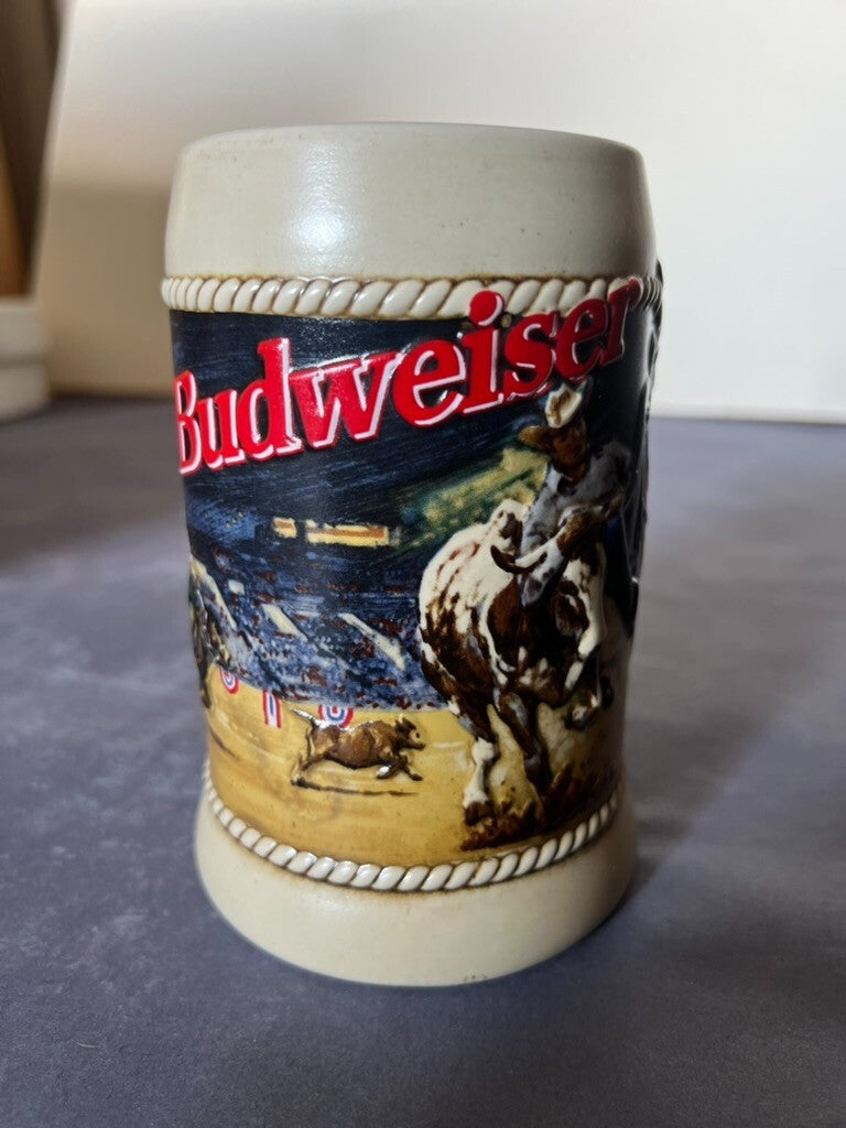 1992 Anheuser-Busch Budweiser Rodeo Collectible Beer Stein NIB Breweriana