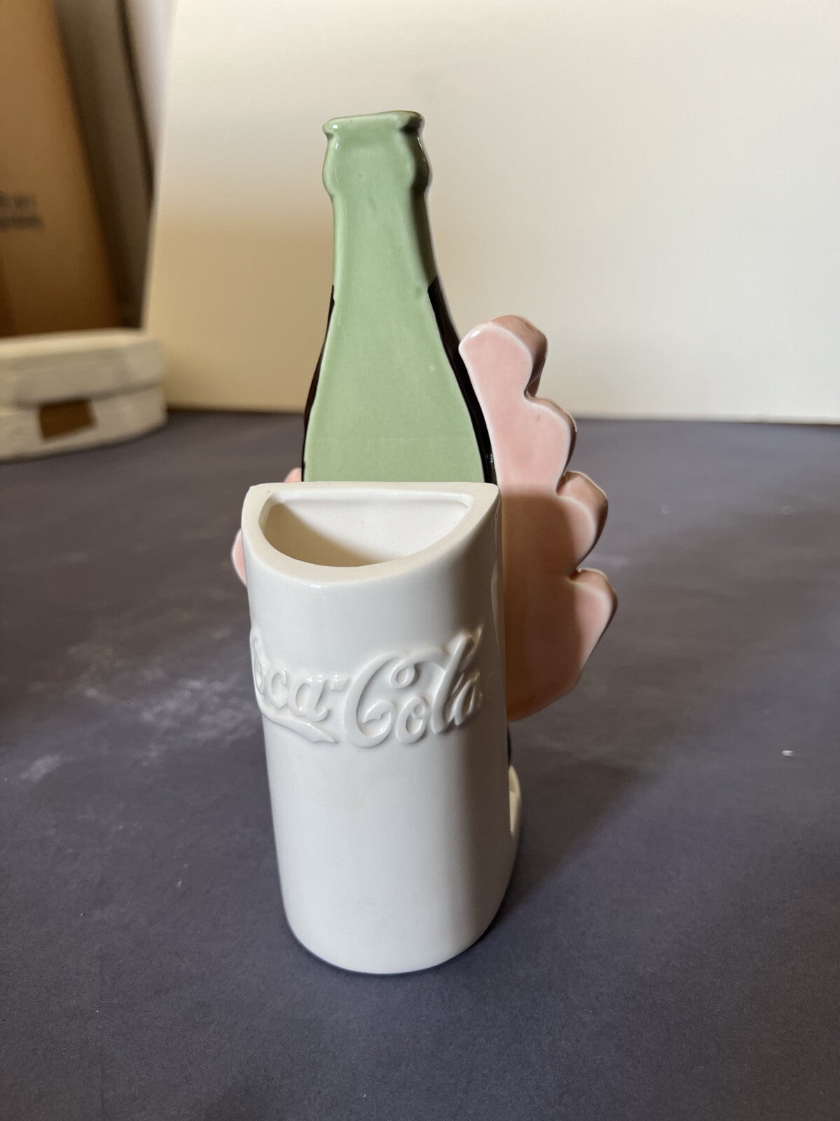 1994 Vintage 3-D Coca Cola COKE Bottle Ceramic Straw And Napkin Holder with box