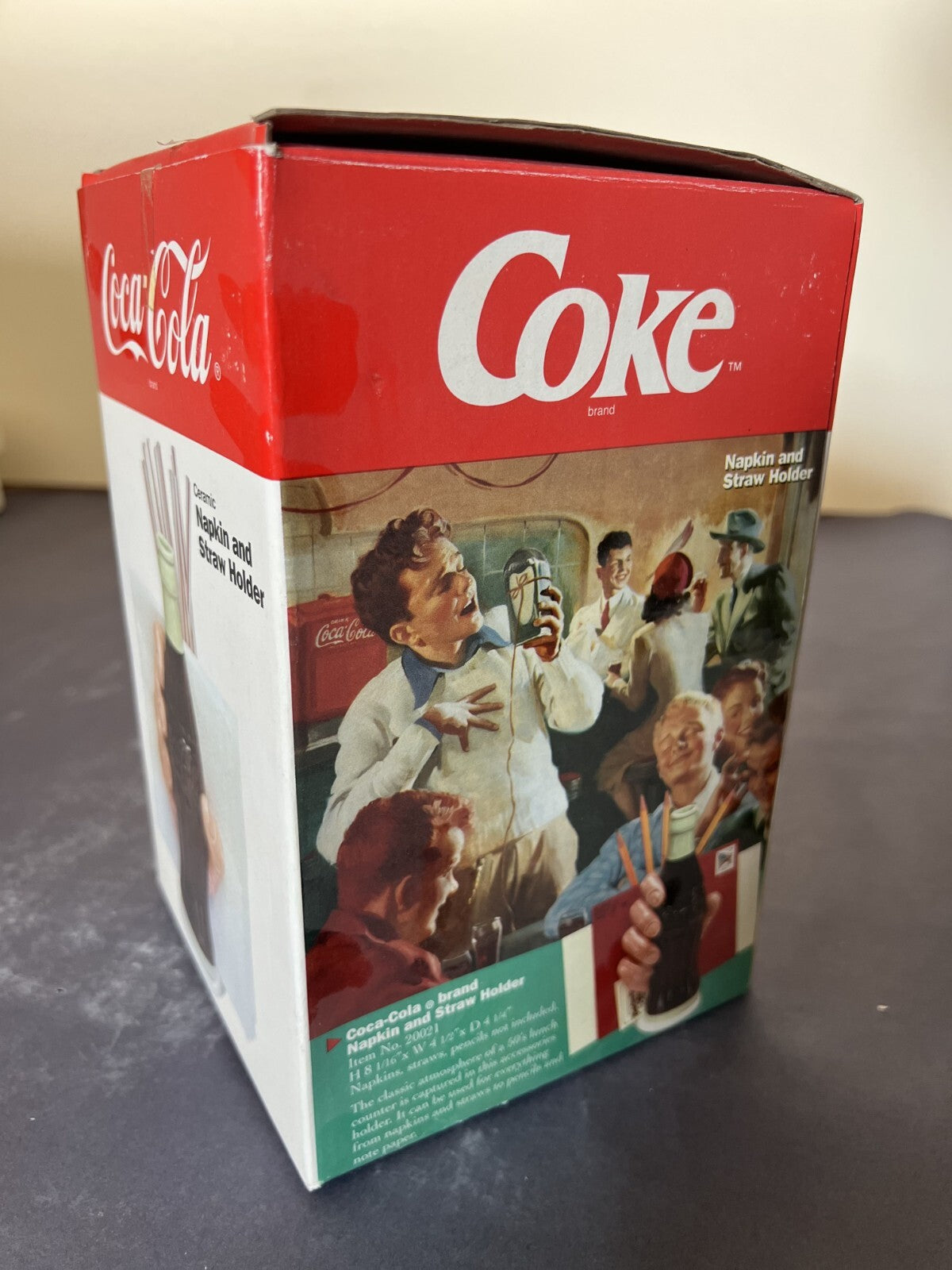 1994 Vintage 3-D Coca Cola COKE Bottle Ceramic Straw And Napkin Holder with box